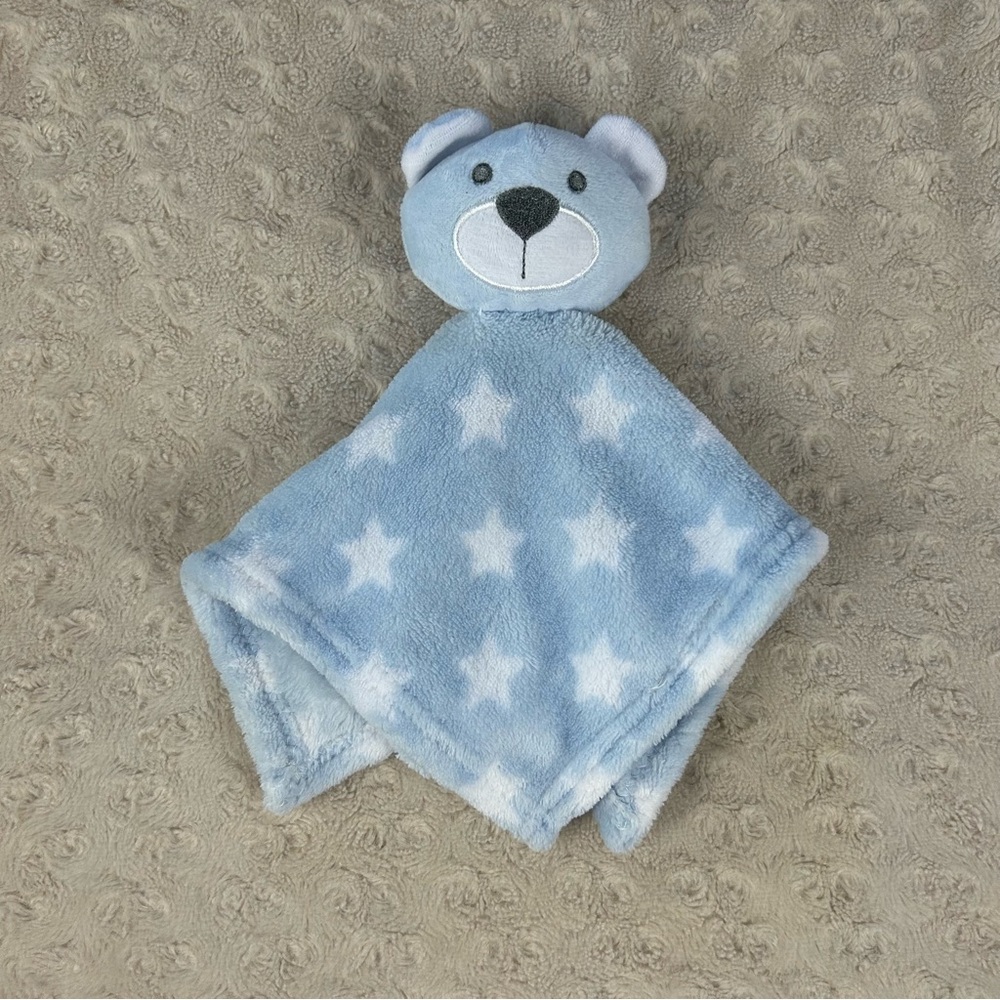Cudlie Blue Teddy Bear Lovey Security Blanket White Stars Plush Baby Toy